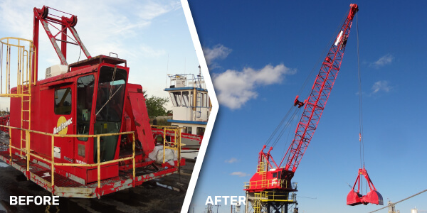 Antes y después de la remanufactura de la grúa