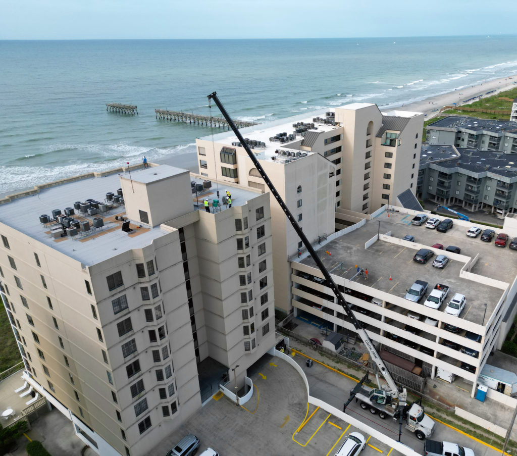Coastal Crane’s new National Crane NBT60XL at work in Myrtle Beach, South Carolina.